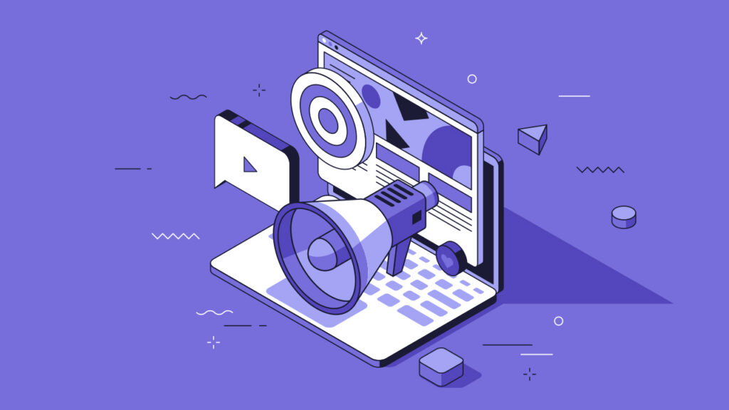 Isometric illustration of magnifying glass examining website design elements showing visual hierarchy and user attention flow