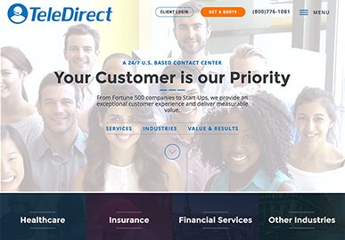 Teledriect website homepage
