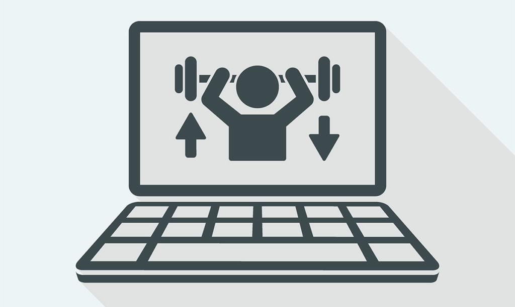 Laptop displaying vector image of person lifting weights