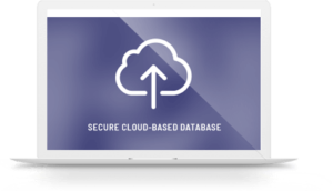 Laptop screen with cloud based database icon