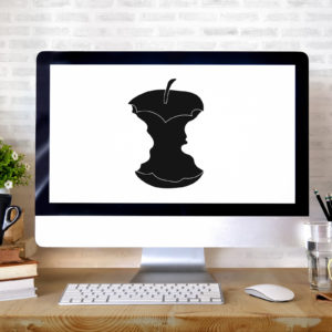 Desktop Screen with Black and White Apple Core