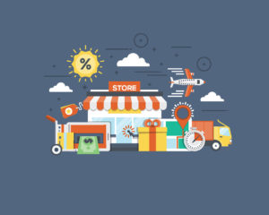 E-Commerce Store with Airplane, Delivery Truck, and Money