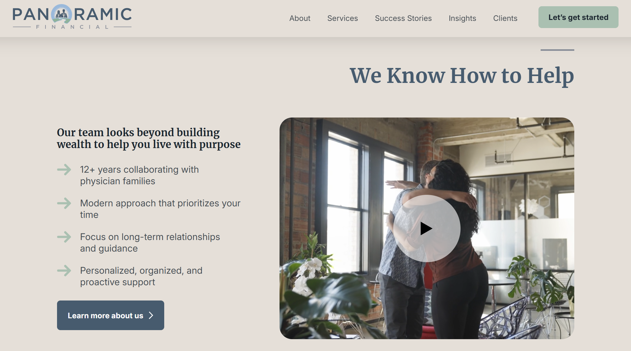 Panel on Panoramic Financial website with video and text about the firm's services