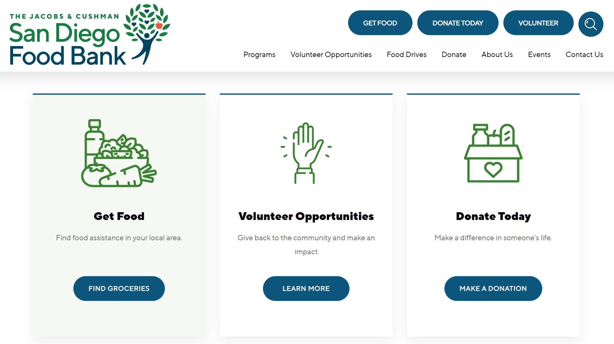 3 audiences of the San Diego Food Bank website