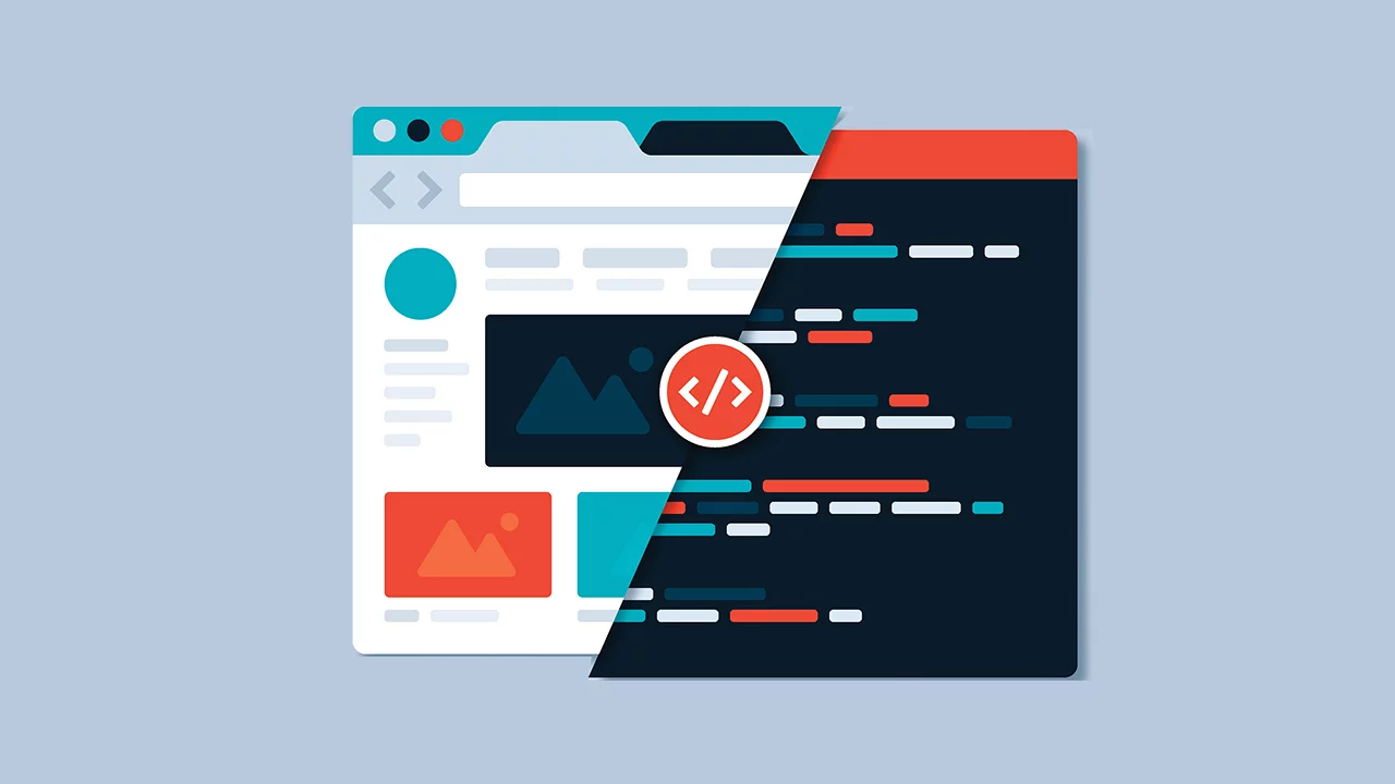Wireframe of website with half of wireframe with website code
