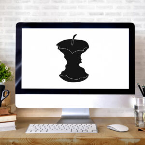 Desktop Screen with Black and White Apple Core