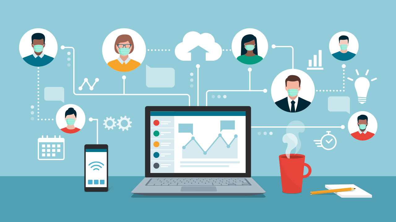 Illustration of Computer with Connected Individuals