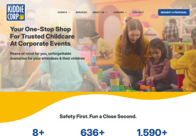 Screenshot of new KiddieCorp website home page